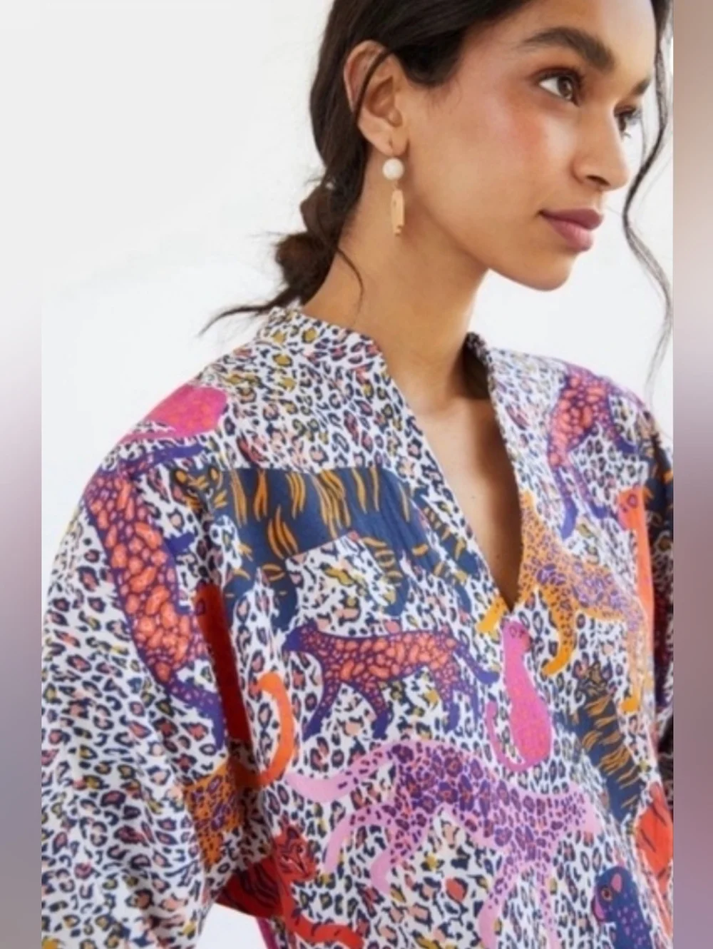 Anthropologie x Conditions Apply Multicolor Animal Tiger Tiered Tunic Dress XL - Picture 10 of 16